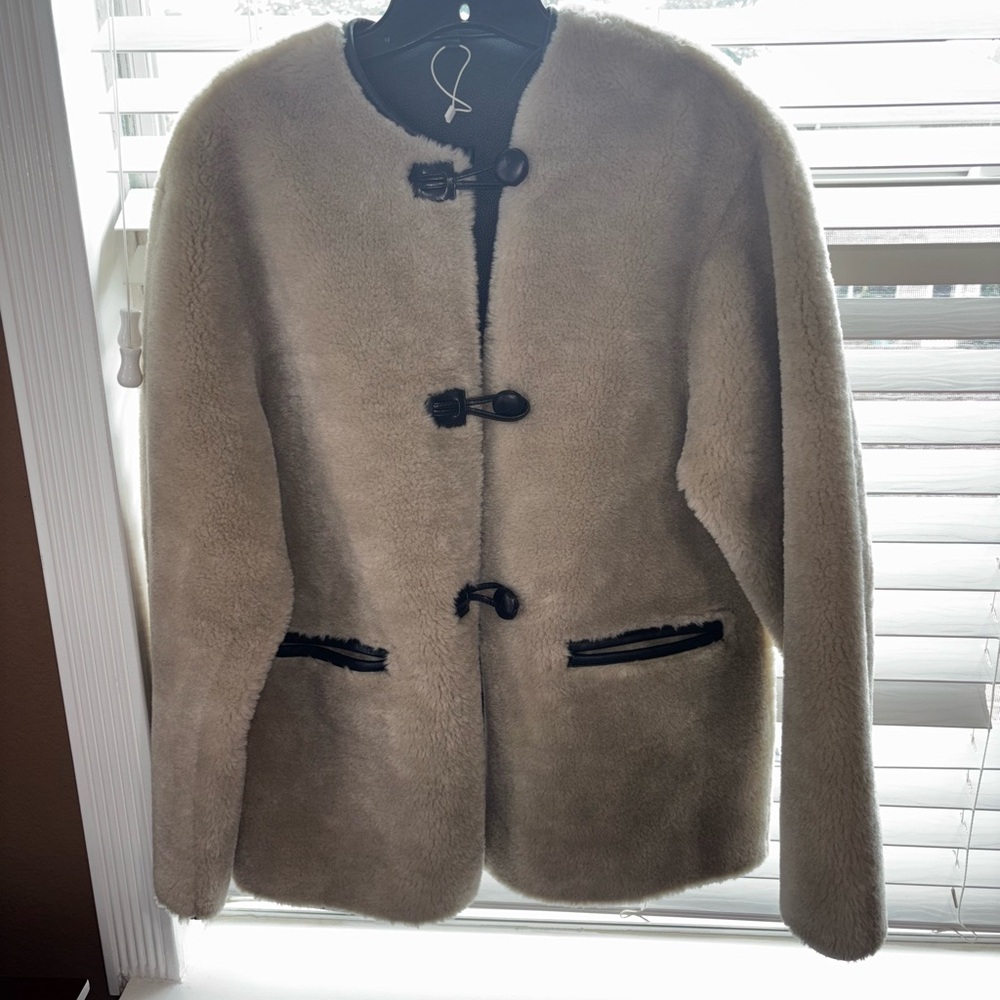 Mango Cream Teddy Jacket with Black Accents